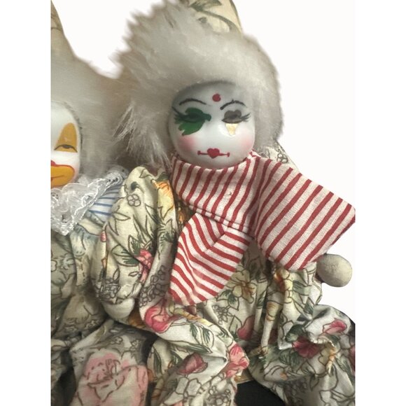 Vintage Clown & Rabbit Doll Set Handmade Fabric Porcelain Faces sand filled vtg - Picture 4 of 8